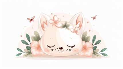 Obraz premium cat, flower, illustration style