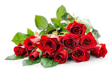 Red rose bouquet isolated on white background. AI Generated