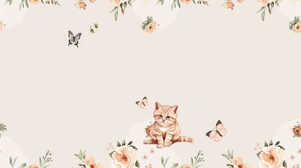 cat, flower, illustration style