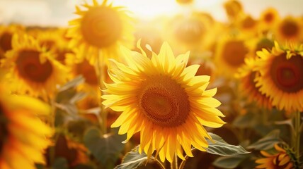 Obraz premium Bright sunflowers basking in sunlight vibrant field