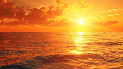 Obraz premium Vibrant sunset over calm ocean with colorful sky and clouds