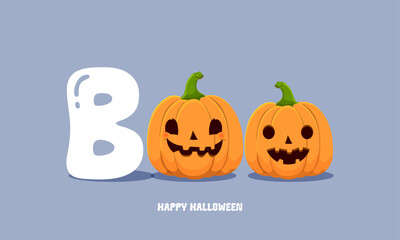Boo typography design with Halloween pumpkin vector illustration