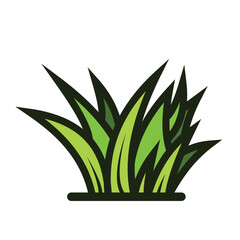 Green grass leaves icon illustration with outline isolated on square white background. Simple flat cartoon art styled drawing.