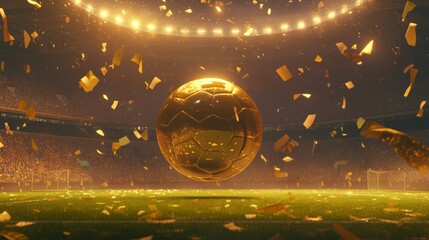 A close-up of a soccer ball against a backdrop of stadium lights during an intense night match, with a dramatic and energetic atmosphere