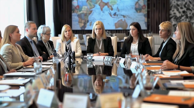 Group of business people discussing the charts and graphs showing the results of their successful teamwork