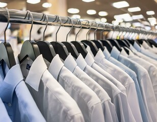 Fototapeta premium Shirts hanging rack, casual wear, men's clothing, sale, shopping concept in the mall for design