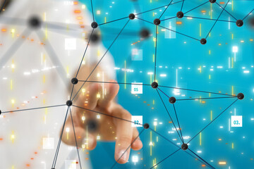 Neural network 3D illustration. Big data and cybersecurity