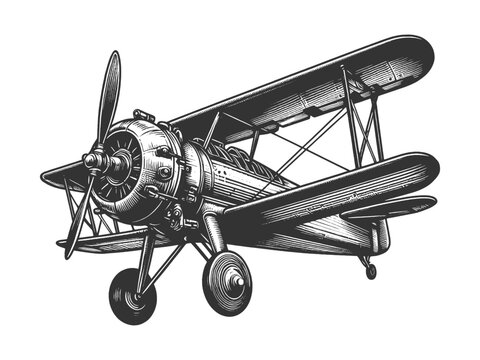 vintage biplane black and white clip art preview