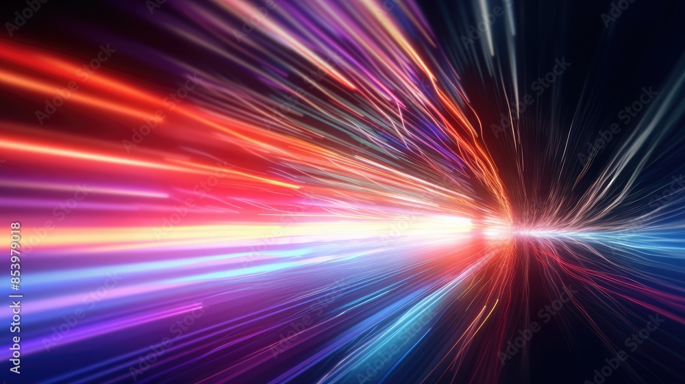 Poster vivid abstract particles traveling at high speed creating a sense of fast motion and color diversity