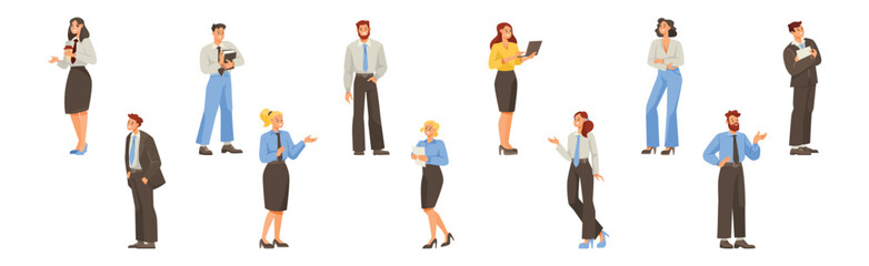 Cheerful Man and Woman Office Worker Vector Illustration Set