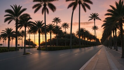 Fototapeta premium Sunset Beach Palm Trees Nature Travel Vacation