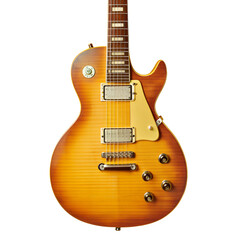 Close-up of a classic electric guitar with a sunburst finish, highlighting its beautiful design and craftsmanship, perfect for music enthusiasts.