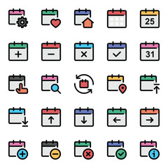 Filled color outline icons set for Calendar, agenda, event.