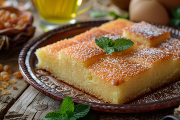 Middle eastern semolina cake basbousa. namoora, hareesa dessert. Turkish dessert.