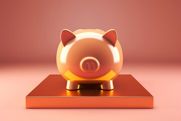 generated illustration  podium with piggy bank on colored background