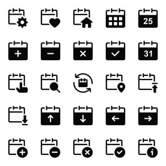 Glyph icons set for Calendar, agenda, event.