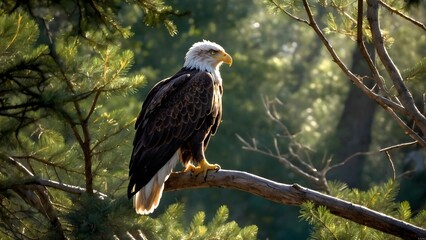 Obraz premium American bald eagle perched on the tree branch 