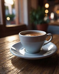 Fototapeta premium Delicious looking espresso in a cozy italian restaurant. Generative AI.