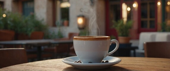 Delicious looking espresso in a cozy italian restaurant. Generative AI.
