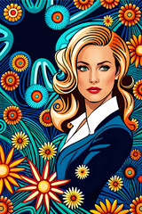 A series of backgrounds featuring women's portraits in 70s modern style. Depicting strong women in floral frames. Perfect for adding text and creating unique designs.