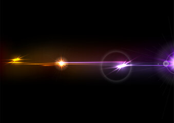 Laser beams, horizontal light rays. Beautiful light flares. Glowing streaks on dark background. Luminous abstract sparkling lined background