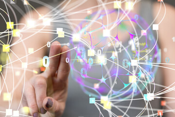 connected symbols for digital, interactive and global communication concept
