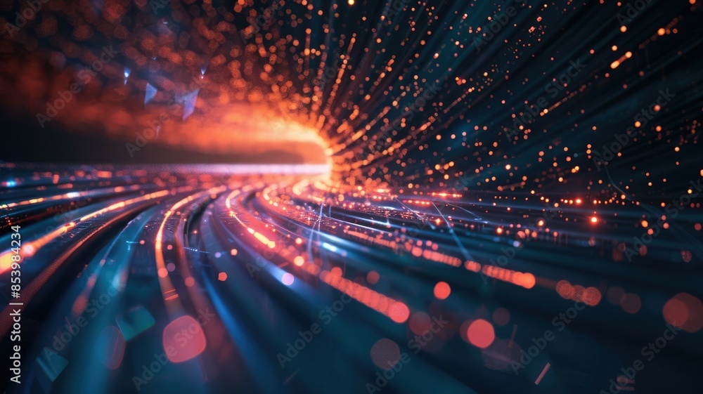 Poster abstract background with glowing lines and sparkles representing motion, technology, dynamic visual 