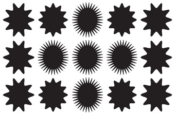 Shine stars shape icons, sparkling, geometric shapes symbols. Glow shiny icons for party or greeting cards. Vector illustration