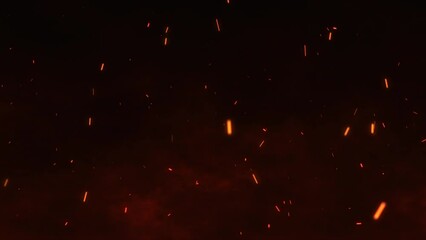 Bright glowing fire particles rising fast in a fiery sky with smoke. Fire flakes and bonfire background. Fire particles moving fast with the wind. Hot burning fire sparks and ashes motion. 4k. - Powered by Adobe