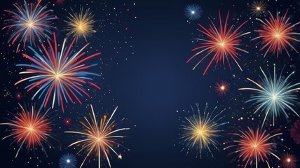 Fototapeta premium Happy Fourth of July Independence Day Fireworks Message Background. Fireworks banner background suitable for 4th of July