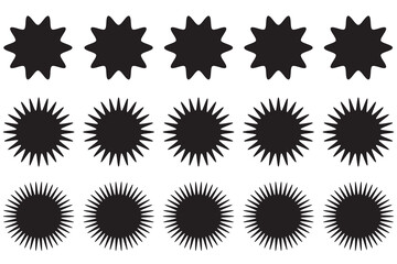 Set of black doodle-style stars drawn by hand. Grunge scrawls, charcoal scribbles, rough brush strokes, underlines and circles. Bold charcoal freehand stars. Crayon or marker scribbles