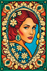 A series of backgrounds featuring women's portraits in 70s modern style. Depicting strong women in floral frames. Perfect for adding text and creating unique designs.