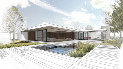 Obraz premium Sketch of a residential building.