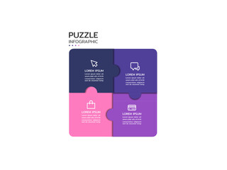 Puzzle infographic with four piece business presentation. Circle infograph. 4 Step puzzle round process diagram.