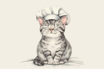 Cute Tabby Cat Wearing Chef Hat. Adorable Kitten Dressed as a Chef