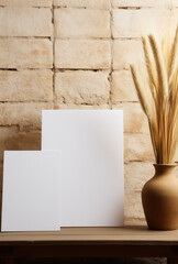 Paper and flowers on wooden table