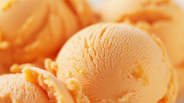 Chic orange sherbet, a closeup image of chic orange sherbet, its bright color and creamy texture against a white background