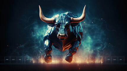 generated illustration of gold bull on chart background for business concept.