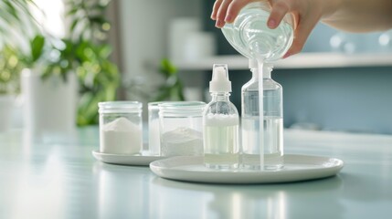 Hands mixing ingredients and molding bath bombs in a kitchen or crafting space.