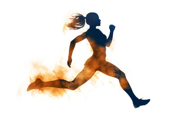 Fototapeta premium A silhouette logo of a woman running with her hair in a ponytail, symbolizing energy and movement.
