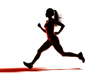 Fototapeta premium A silhouette logo of a woman running with her hair in a ponytail, symbolizing energy and movement.