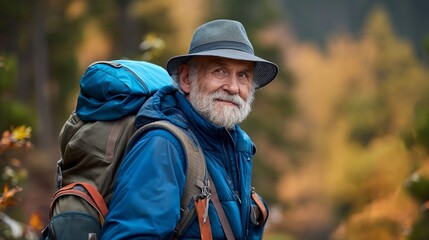 senior man hiking in forest