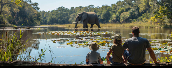 A family spending a day at a wildlife sanctuary, observing and learning about endangered species and conservation efforts.