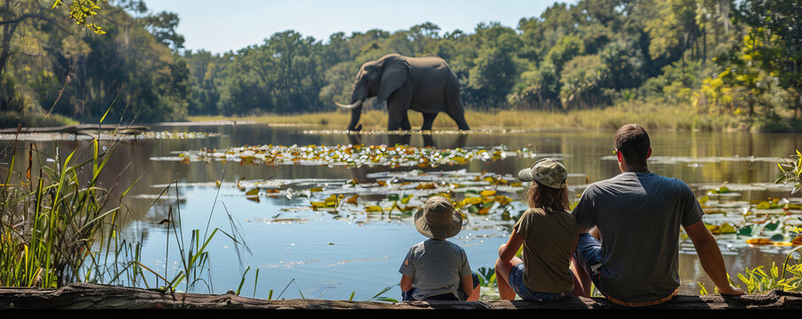 A family spending a day at a wildlife sanctuary, observing and learning about endangered species and conservation efforts.