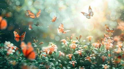 A peaceful garden with butterflies, showcasing the beauty of rebirth, freedom, and mental health resilience