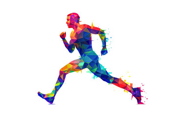 A man is running on a white background. He is wearing a black shirt and black shorts