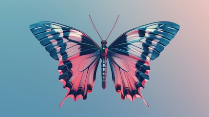 A stunningly detailed butterfly in a digital illustration, isolated against a smooth, serene blue background