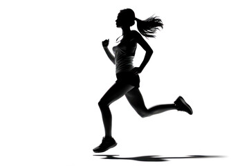 A group of women are running in a colorful line. The women are wearing different colored outfits, and they are running in different directions. Concept of energy and movement