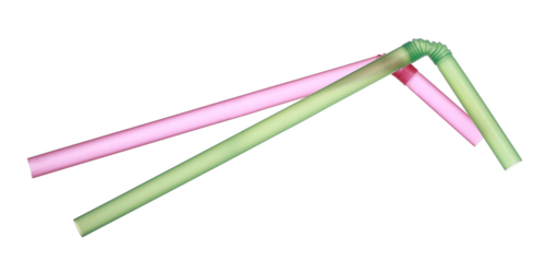 Close up green and red plastic drinking straw isolated on white, clipping path