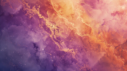 Obraz premium Paint an ethereal watercolor with fluid textures in purple, orange, ochre, and gold, creating a calm atmosphere